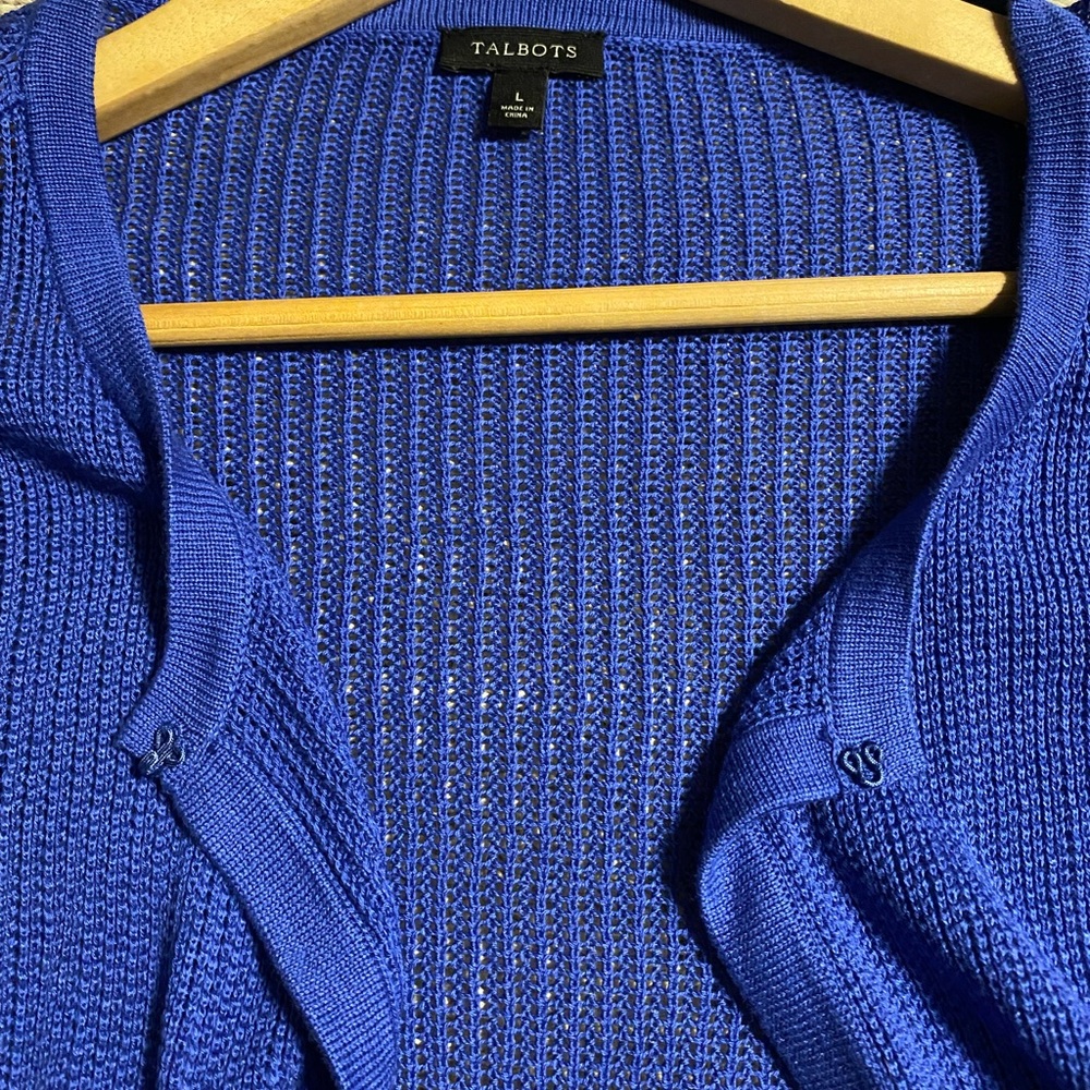 Talbots Size Large Blue cropped cardigan- great condition! - Picture 2 of 3